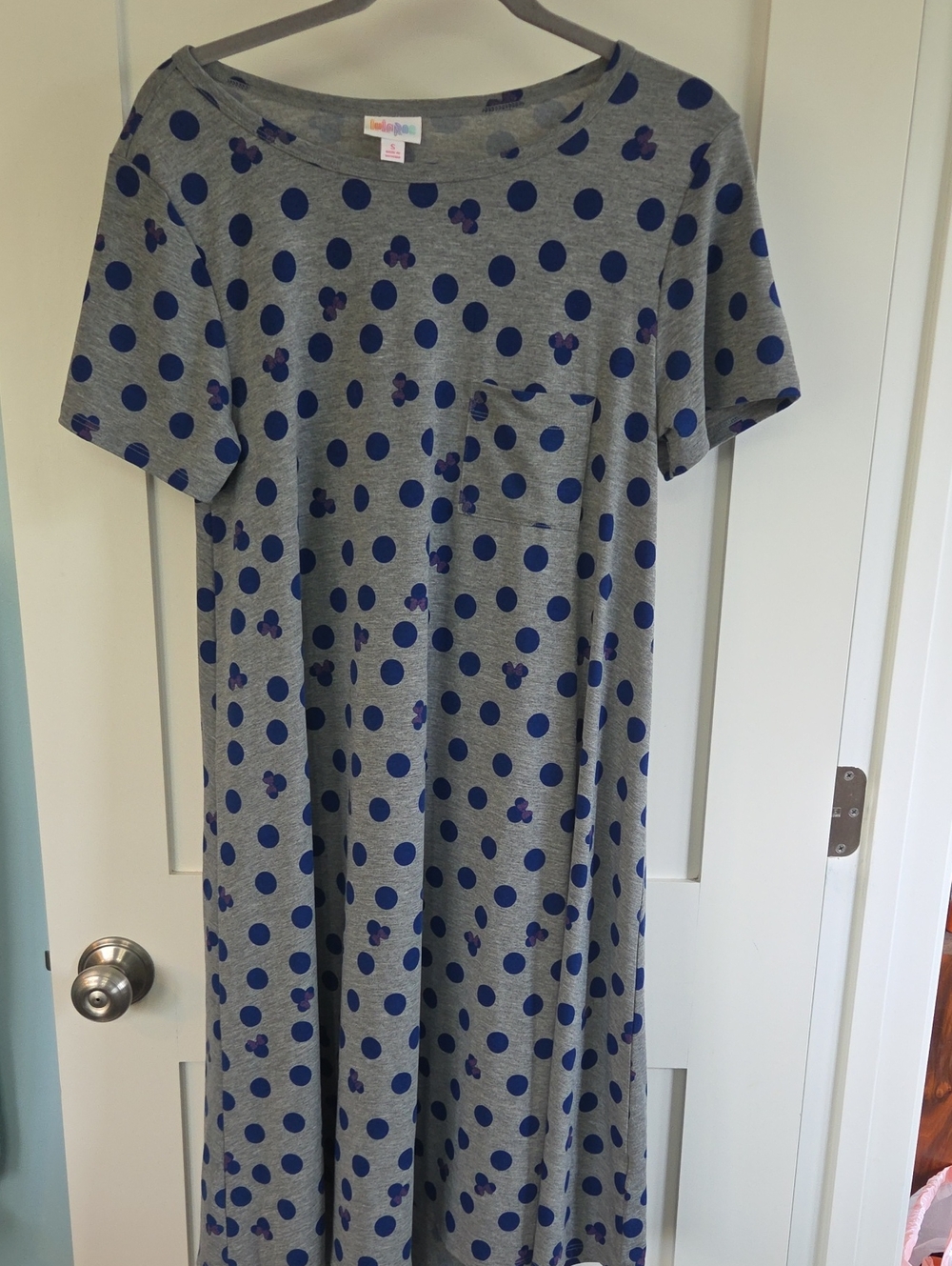 Minnie Mouse LuLaRoe Gray Dress with Navy Blue Polka Dots